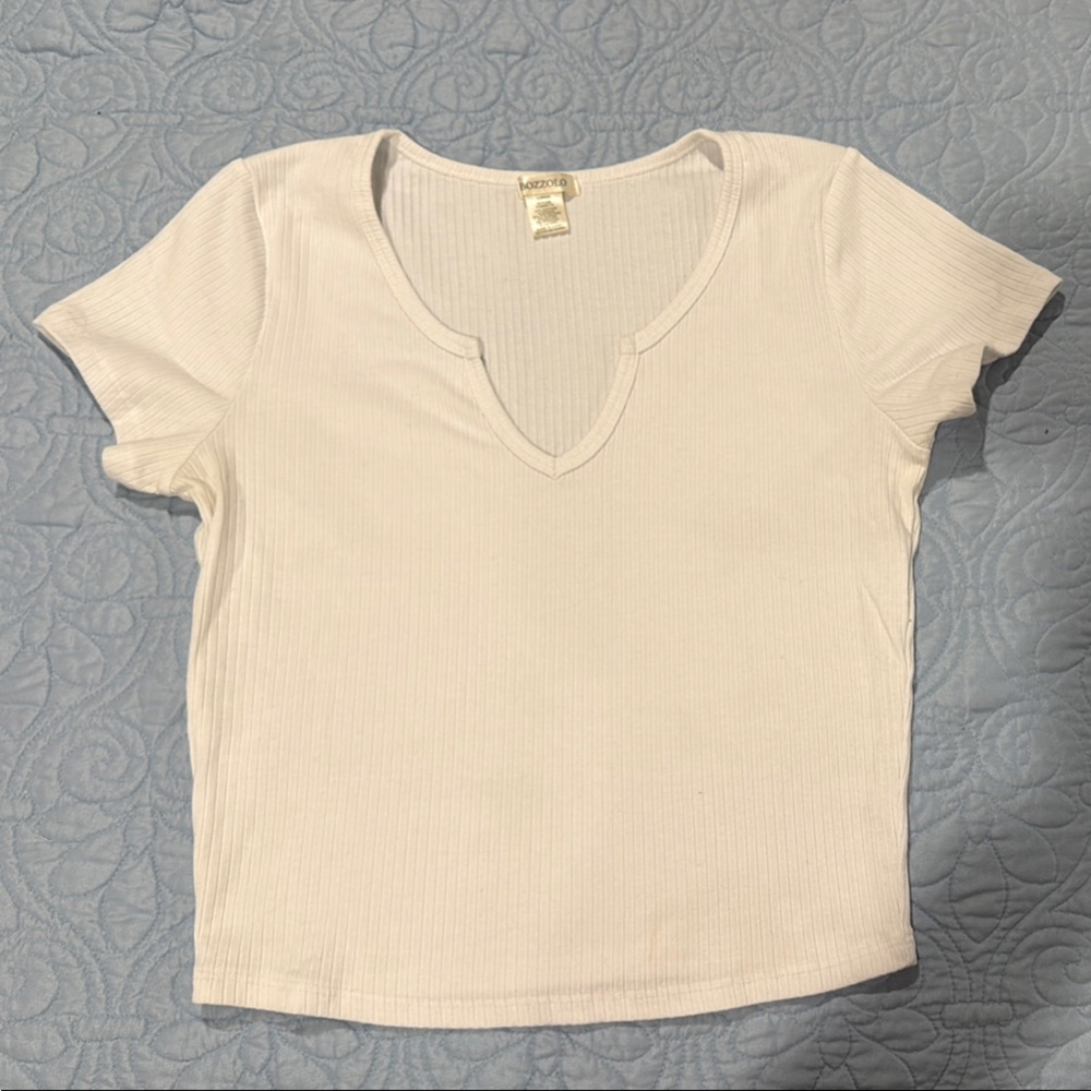 3/$10 Bundle Bozzolo White Crop Fitted Short Sleeve Tee